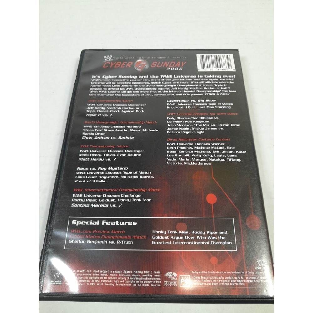 WWE: Cyber Sunday 2008 DVD Free Shipping Chris Jericho Batista Honky Tonk Man - Picture 2 of 5